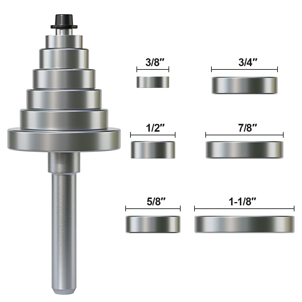 Fivepears 1/4 Inch Shank Rabbet Router Bit with 6 Bearings Set, Rabbeting Router Bit can Interchangeable and Adjustable Multi Depths Cutter 1/8", 1/4", 5/16", 3/8", 7/16", 1/2" …