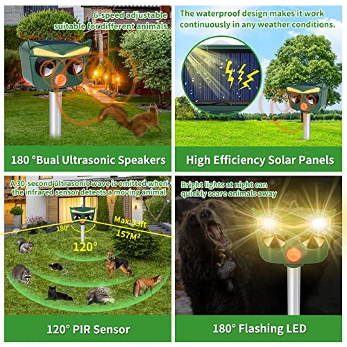 TAISHAN Solar Animal Pest Motion Activated Cat Deterrent Outdoor Black Repellent for Yard Powerful Dog Racoon Repellant Products