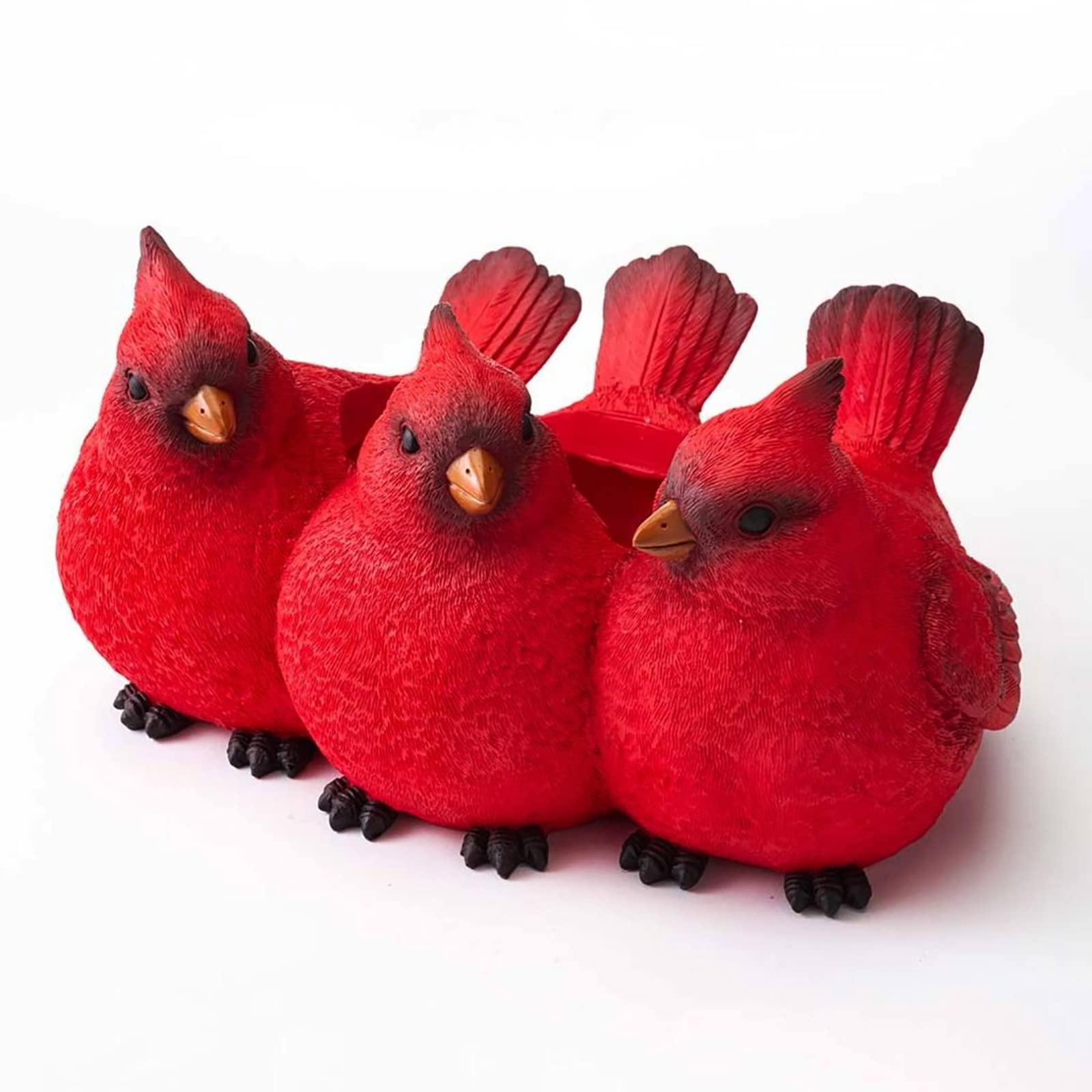 8.3 and 6.3 Inch Plant Pot, Triplets Planter, Indoor/Outdoor Red Birds Triplets Decorative Resin Planter for Flowers, Modern Decorative Flower Pot Plant Container for Home Garden Plant (Cardinal)