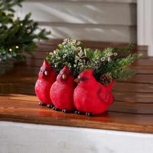 8.3 and 6.3 Inch Plant Pot, Triplets Planter, Indoor/Outdoor Red Birds Triplets Decorative Resin Planter for Flowers, Modern Decorative Flower Pot Plant Container for Home Garden Plant (Cardinal)