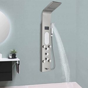 LED Shower Panel Tower System Wall-Mounted Complete Shower Column with Rain Massage Full Body shower Jets Tub Spout Handheld Shower, Brushed Nickel…