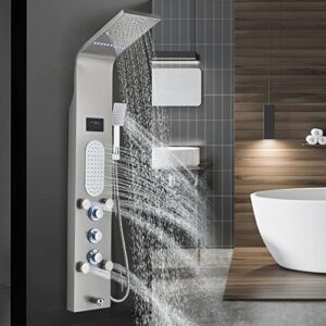 led shower panel tower system wall-mounted complete shower column with rain massage full body shower jets tub spout handheld shower, brushed nickel…