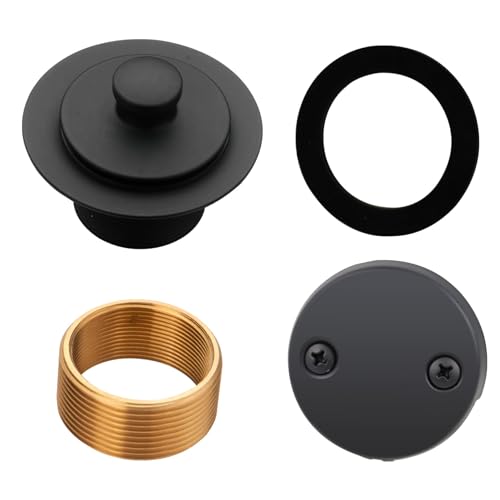 Black tub Drain Lift &Turn Tub Trim Set with Two-Hole Overflow Faceplate Conversion Kit Assembly, Hidrop Bathtub Drain Replacement Trim Kit and Universal Fine/Coarse Thread, Matte Black