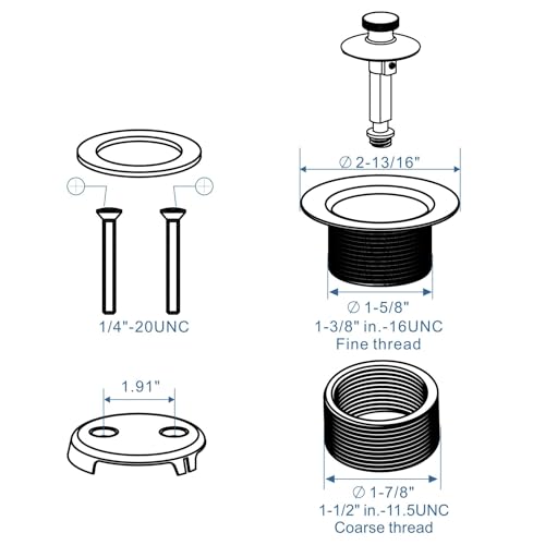 Black tub Drain Lift &Turn Tub Trim Set with Two-Hole Overflow Faceplate Conversion Kit Assembly, Hidrop Bathtub Drain Replacement Trim Kit and Universal Fine/Coarse Thread, Matte Black
