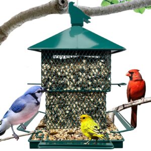 meleave bird feeders for outdoors, 6.5lb large capacity, heavy duty metal bird feeder, supports cardinal, finch, blue jay and wild birds