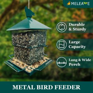 Meleave Bird Feeders for Outdoors, 6.5lb Large Capacity, Heavy Duty Metal Bird Feeder, Supports Cardinal, Finch, Blue Jay and Wild Birds