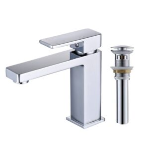 single hole bathroom faucet chrome, newrain single handle brass sink faucet bathroom single hole with pop up sink drain assembly and water faucet supply lines
