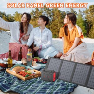 Apowking 100W Portable Power Bank with AC Outlet with 40W Foldable Solar Panel, Portable Laptop Charger for Camping, Home Emergency, Traveling, RV Trip