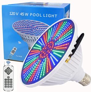 pool lights with remote control, 120v 45w rgb color changing underwater led pool light for inground pool, swimming pool lights, e26/e27 pool bulb repalcement, fit pentair hayward pool light fixtures