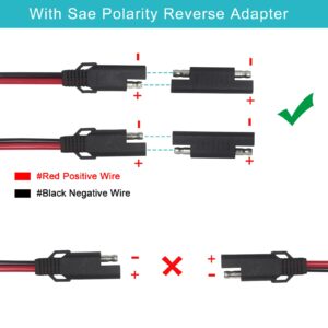 SAE to SAE Extension Cable 16AWG - SAE Cable 6FT Battery Charger Extension Cord Heavy Duty 16AWG Quick Disconnect SAE 2Pin Connector with SAE Polarity Reverse Adapter for Solar Panel Trickle Charger