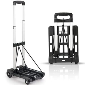 folding hand truck, boqz luggage cart with elastic bungee rope 4 wheels solid construction portable fold up dolly compact lightweight utility cart for luggage travel shopping moving office use