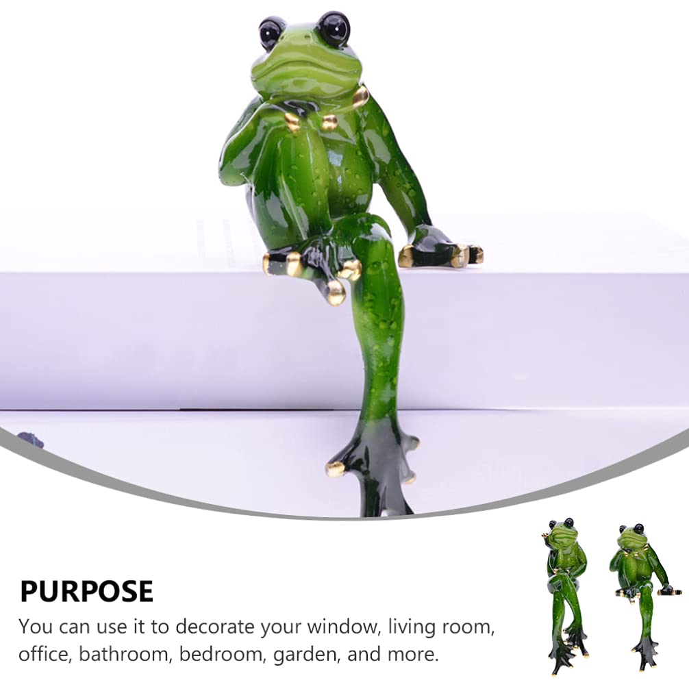 Angoily 2Pcs Sitting Frog Statue Garden Frog Sculpture Decor Resin Animal Collectible Figurine for Home Outdoor Patio Fairy Garden Bonsai Micro Landscape Cake Decorations