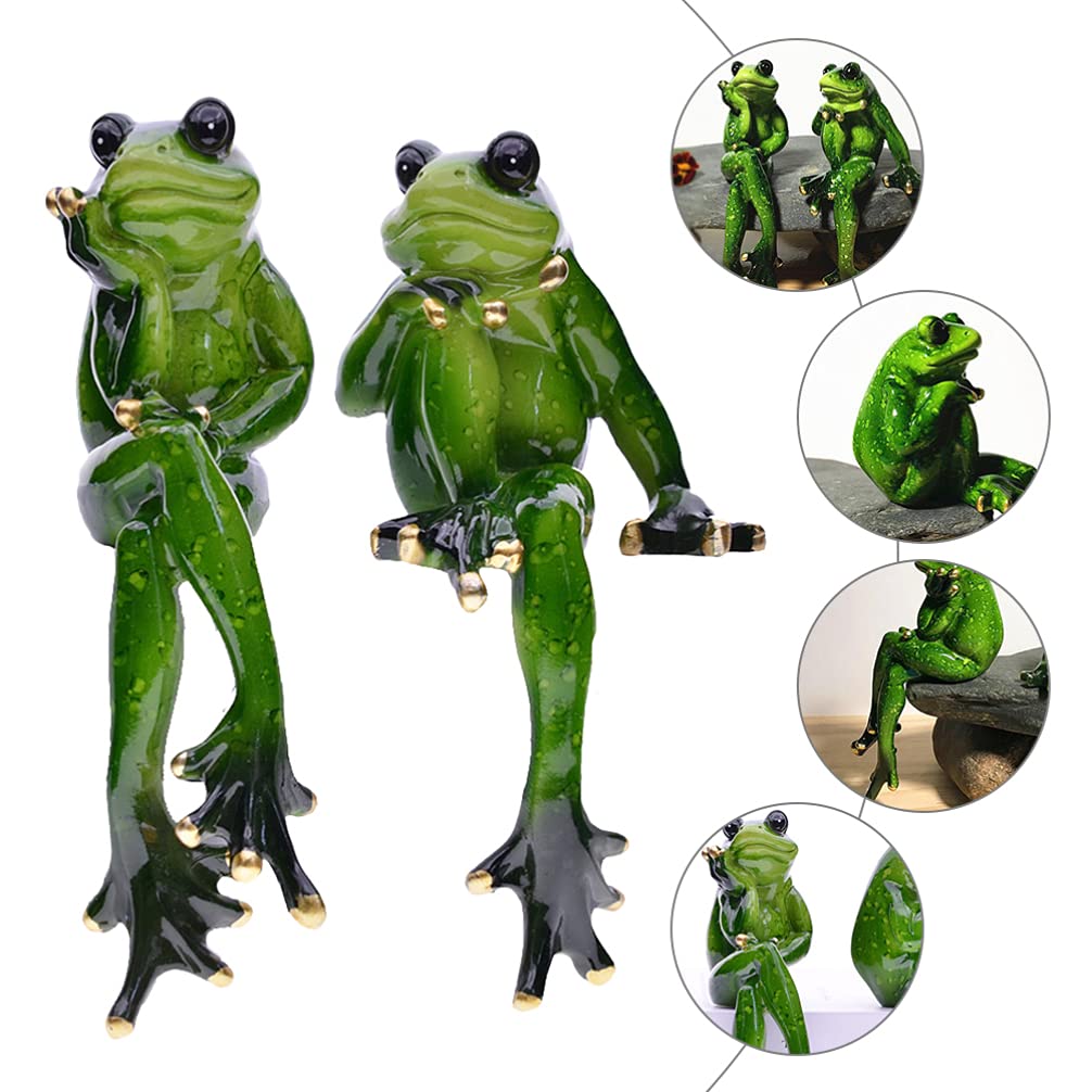 Angoily 2Pcs Sitting Frog Statue Garden Frog Sculpture Decor Resin Animal Collectible Figurine for Home Outdoor Patio Fairy Garden Bonsai Micro Landscape Cake Decorations