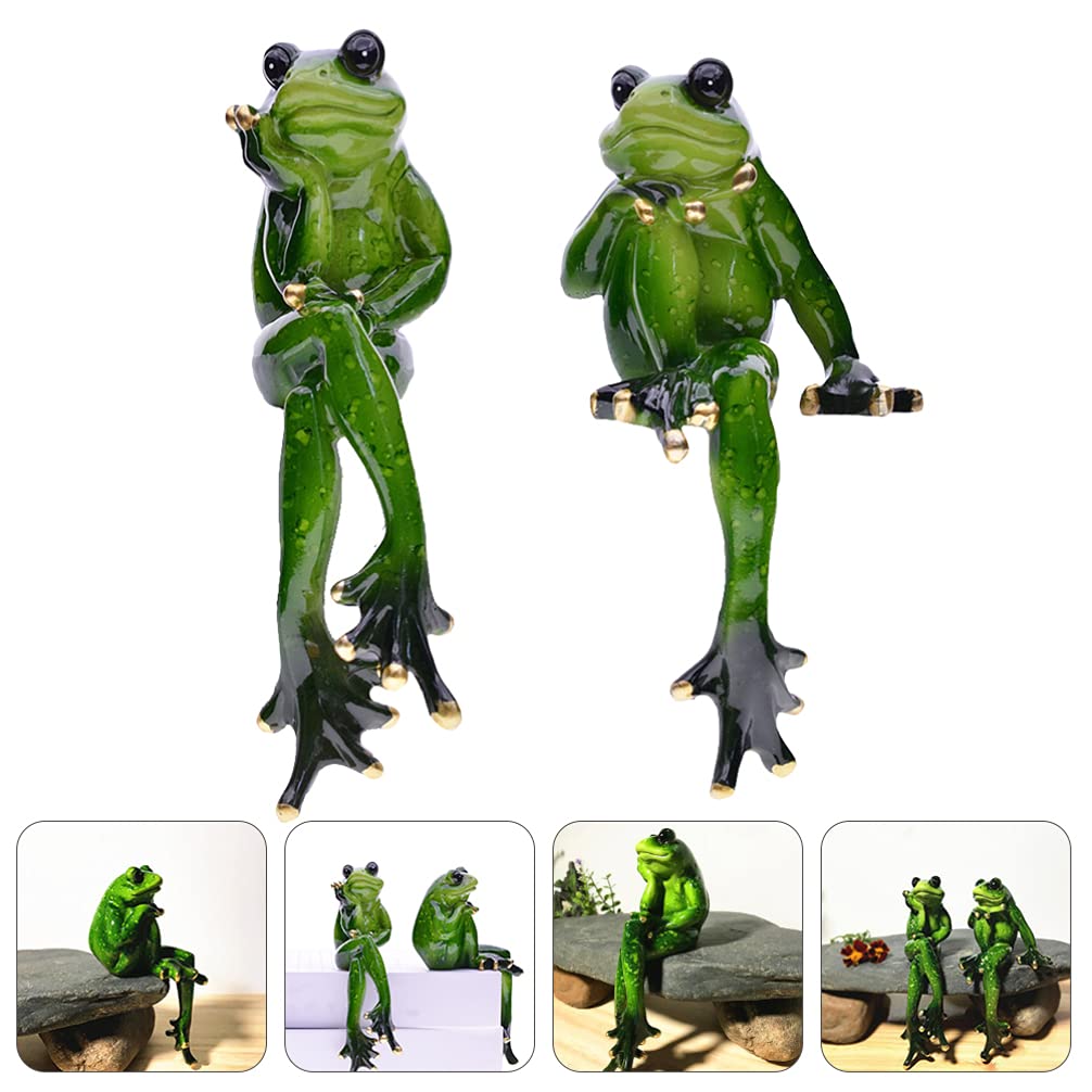 Angoily 2Pcs Sitting Frog Statue Garden Frog Sculpture Decor Resin Animal Collectible Figurine for Home Outdoor Patio Fairy Garden Bonsai Micro Landscape Cake Decorations