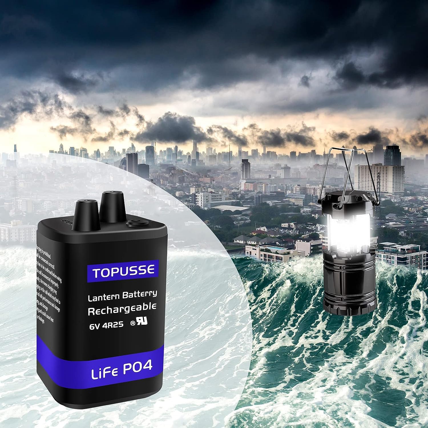 TOPUSSE Rechargeable 6 Volt 4.5AH LiFePO4 Lantern Battery with Charger 1500+ Cycles, 6V Batteries Battery with BMS (Spring Terminals) 2 Pack