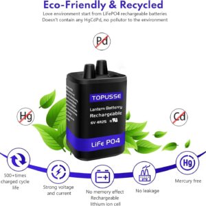 TOPUSSE Rechargeable 6 Volt 4.5AH LiFePO4 Lantern Battery with Charger 1500+ Cycles, 6V Batteries Battery with BMS (Spring Terminals) 2 Pack