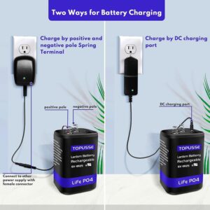 TOPUSSE Rechargeable 6 Volt 4.5AH LiFePO4 Lantern Battery with Charger 1500+ Cycles, 6V Batteries Battery with BMS (Spring Terminals) 2 Pack