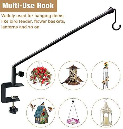 Tuohours 38 Inch Extended Reach Deck Hook Hanger for Railing, Heavy Duty Outdoor Plant Hook Holder for Hanging Bird Feeder Flower Basket Planter or Lanterns, 1 Pack