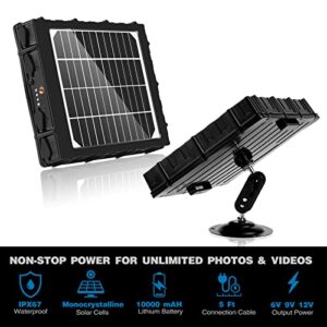 TKKOK Trail Camera Solar Panel 10000mAh 3W Supporting 12V/2.3A 9V/3A 6V/3.6A for All 3G 4G Hunting Game Camera or Deer Feeder