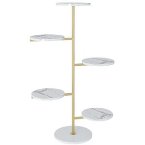 hainarvers gold metal plant stand indoor outdoor, marble 5tier h49inch tall planter stand corner flower pot holder multiple shelves plant display for patio garden living room（5tier gold）