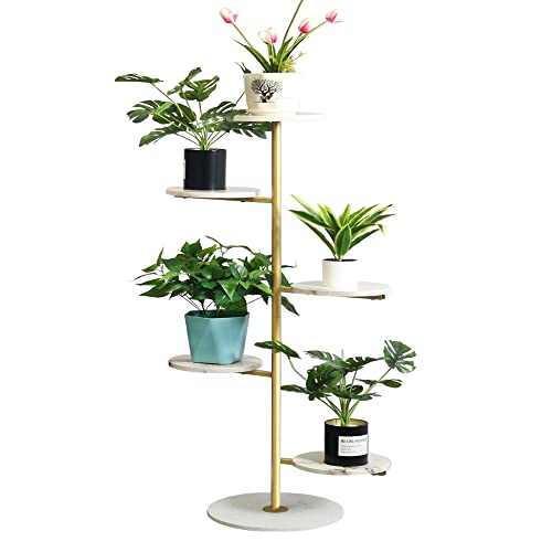 HAINARverS Gold Metal Plant Stand Indoor outdoor, marble 5Tier H49inch Tall Planter Stand Corner Flower Pot Holder multiple Shelves Plant Display for Patio Garden Living Room（5Tier Gold）