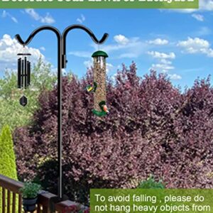 Koutemie 40 Inch Tall Double Deck Hook for Railing, Adjustable Outdoor Shepherds Hook with 2-Inch Strengthened Clamp for Hanging Plant Bird Feeder, 1 Pack