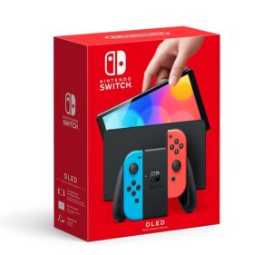 2022 latest model switch oled display with neon blue controllers and dock - 7" 1280 x 720 oled touchscreen display, 64gb internal storage,bluetooth 4.1, 802.11ac wifi, ethernet, type-c port