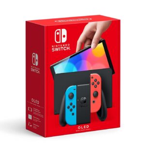 2022 Latest Model Switch OLED Display with Neon Blue Controllers and Dock - 7" 1280 x 720 OLED Touchscreen Display, 64GB Internal Storage,Bluetooth 4.1, 802.11AC WiFi, Ethernet, Type-C Port