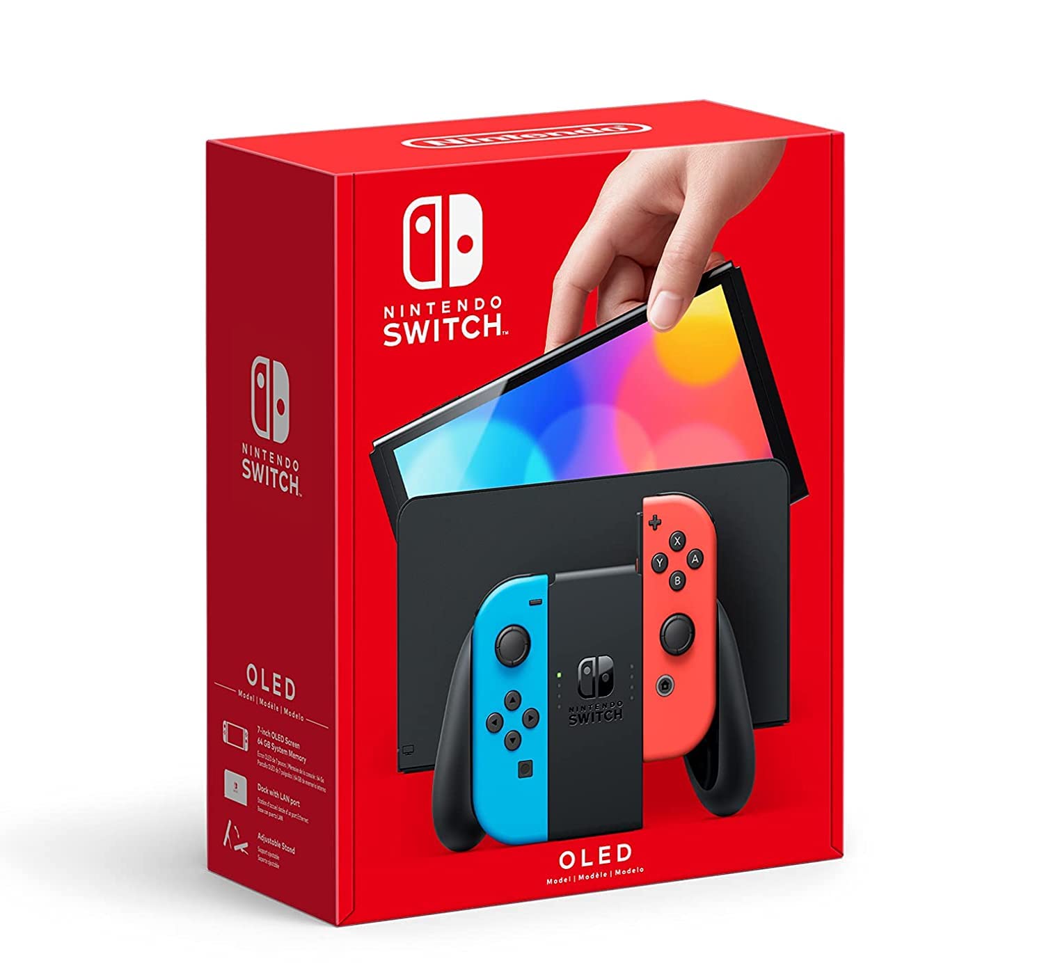 2022 Latest Model Switch OLED Display with Neon Blue Controllers and Dock - 7" 1280 x 720 OLED Touchscreen Display, 64GB Internal Storage,Bluetooth 4.1, 802.11AC WiFi, Ethernet, Type-C Port