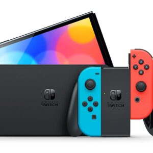 2022 Latest Model Switch OLED Display with Neon Blue Controllers and Dock - 7" 1280 x 720 OLED Touchscreen Display, 64GB Internal Storage,Bluetooth 4.1, 802.11AC WiFi, Ethernet, Type-C Port