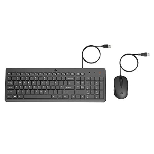 HP 150 Wired Mouse and Keyboard Combo - Full-Sized, Low-Profile Keyboard with Numeric Keypad - 1600 DPI Optical Sensor, Multi-Surface Wired Mouse - USB Plug-and-Play Connectivity (240J7AA, Black)