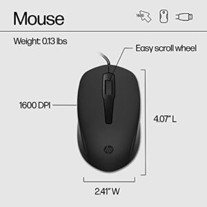 HP 150 Wired Mouse and Keyboard Combo - Full-Sized, Low-Profile Keyboard with Numeric Keypad - 1600 DPI Optical Sensor, Multi-Surface Wired Mouse - USB Plug-and-Play Connectivity (240J7AA, Black)