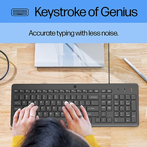 HP 150 Wired Mouse and Keyboard Combo - Full-Sized, Low-Profile Keyboard with Numeric Keypad - 1600 DPI Optical Sensor, Multi-Surface Wired Mouse - USB Plug-and-Play Connectivity (240J7AA, Black)