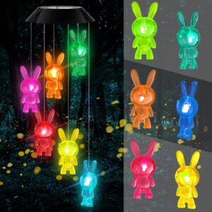 wind chime,solar lights chimes, rabbit wind chimes led/solar 2022 newest wind chime outdoor decor,yard decorations solar light mobile,memorial wind chimes,birthday gifts for mom