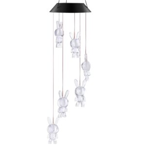 Wind Chime,Solar Lights Chimes, Rabbit Wind Chimes led/Solar 2022 Newest Wind Chime Outdoor Decor,Yard Decorations Solar Light Mobile,Memorial Wind Chimes,Birthday Gifts for mom