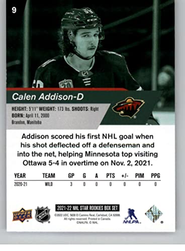 2021-22 Upper Deck NHL Star Rookies Box Set #9 Calen Addison Minnesota Wild Official NHL Hockey Card in Raw (NM or Better) condition