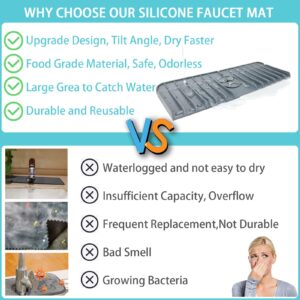 Encoli Silicone Faucet Splash Guard Mat Drip Catcher -Slanted Floor AUTO Drain Water, Sink Draining Pad Behind Faucet, Backsplash Guard, for Kitchen Bathroom Bar Countertop (Grey)