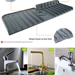 Encoli Silicone Faucet Splash Guard Mat Drip Catcher -Slanted Floor AUTO Drain Water, Sink Draining Pad Behind Faucet, Backsplash Guard, for Kitchen Bathroom Bar Countertop (Grey)