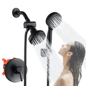 fransiton shower faucet system with bathroom spout rain shower kit, high pressure handheld shower head dual 2 in 1 shower combo faucet set with valve trim kit oil-rubbed bronze