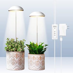 grow lights for indoor plants, potey 2 heads full spectrum led plant light, height adjustable growing lamp with auto on/off timer 3/6/12h, 5 dimmable brightness