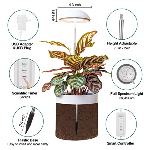 Grow Lights for Indoor Plants, POTEY 2 Heads Full Spectrum LED Plant Light, Height Adjustable Growing Lamp with Auto On/Off Timer 3/6/12H, 5 Dimmable Brightness