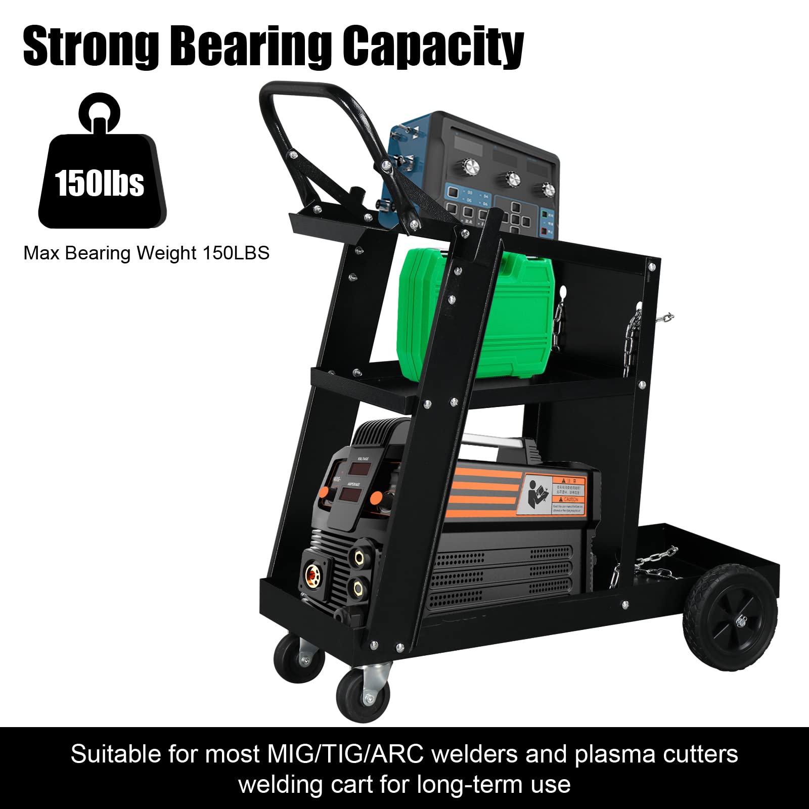 Winado Welding Cart 3 Tiers Rolling Welder Plasma Cutter, Heavy Duty Welding Carts with Wheels and Tank Storage for TIG MIG ARC, Black