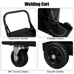 Winado Welding Cart 3 Tiers Rolling Welder Plasma Cutter, Heavy Duty Welding Carts with Wheels and Tank Storage for TIG MIG ARC, Black