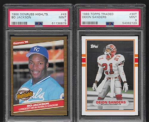 BO JACKSON & DEION SANDERS ROOKIE CARDS TOPPS TRADED & DONRUSS FOOTBALL BASEBALL TWO SPORT HOF PLAYERS GRADED PSA MINT 9