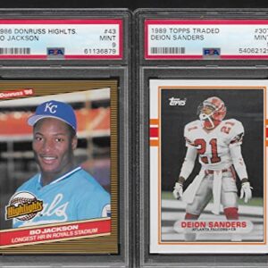 BO JACKSON & DEION SANDERS ROOKIE CARDS TOPPS TRADED & DONRUSS FOOTBALL BASEBALL TWO SPORT HOF PLAYERS GRADED PSA MINT 9