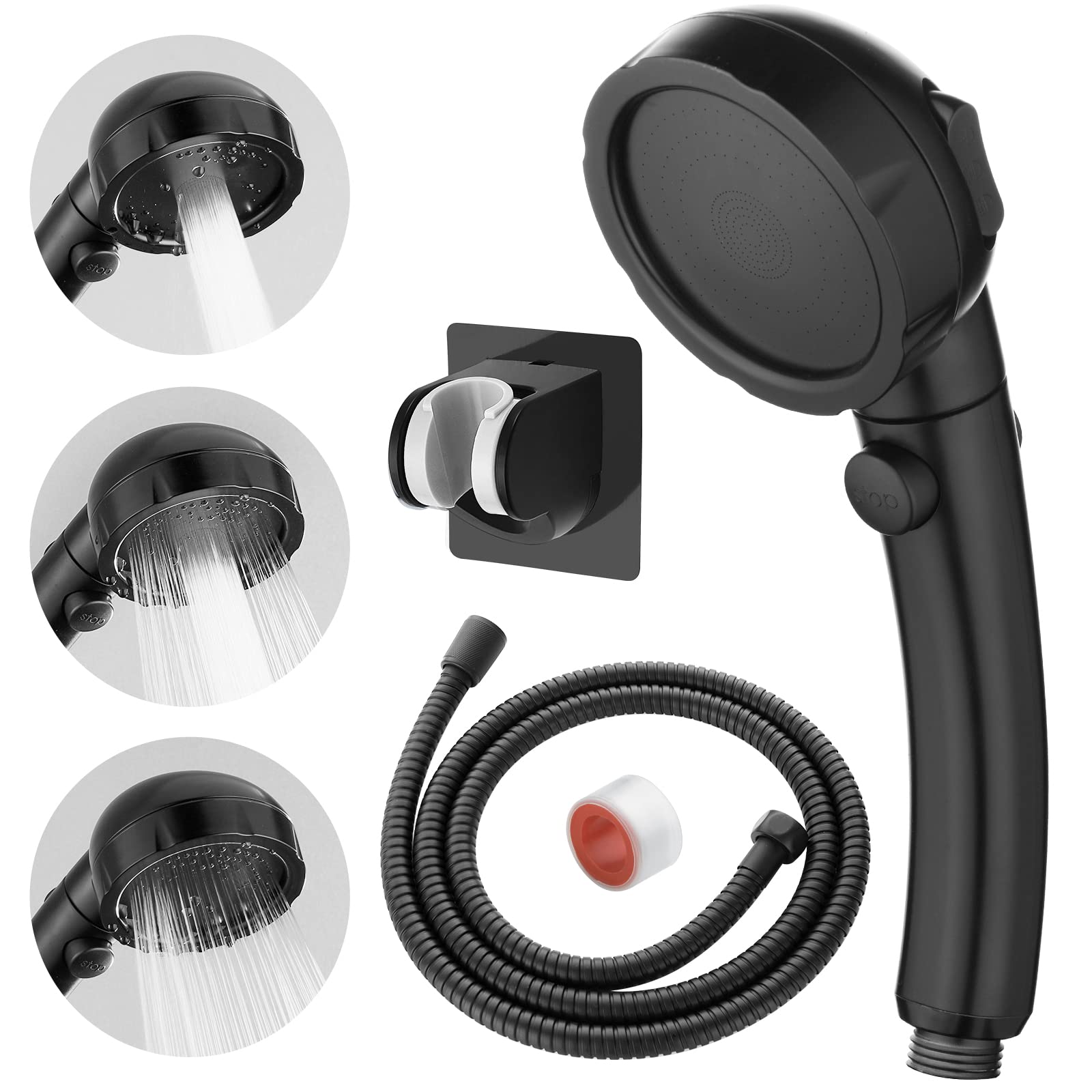 EAARSUO High Pressure Handheld Shower Head, RV Handheld Shower Head with Hose and On Off Switch, Detachable Shower Head with Adjustable Holder (Black)