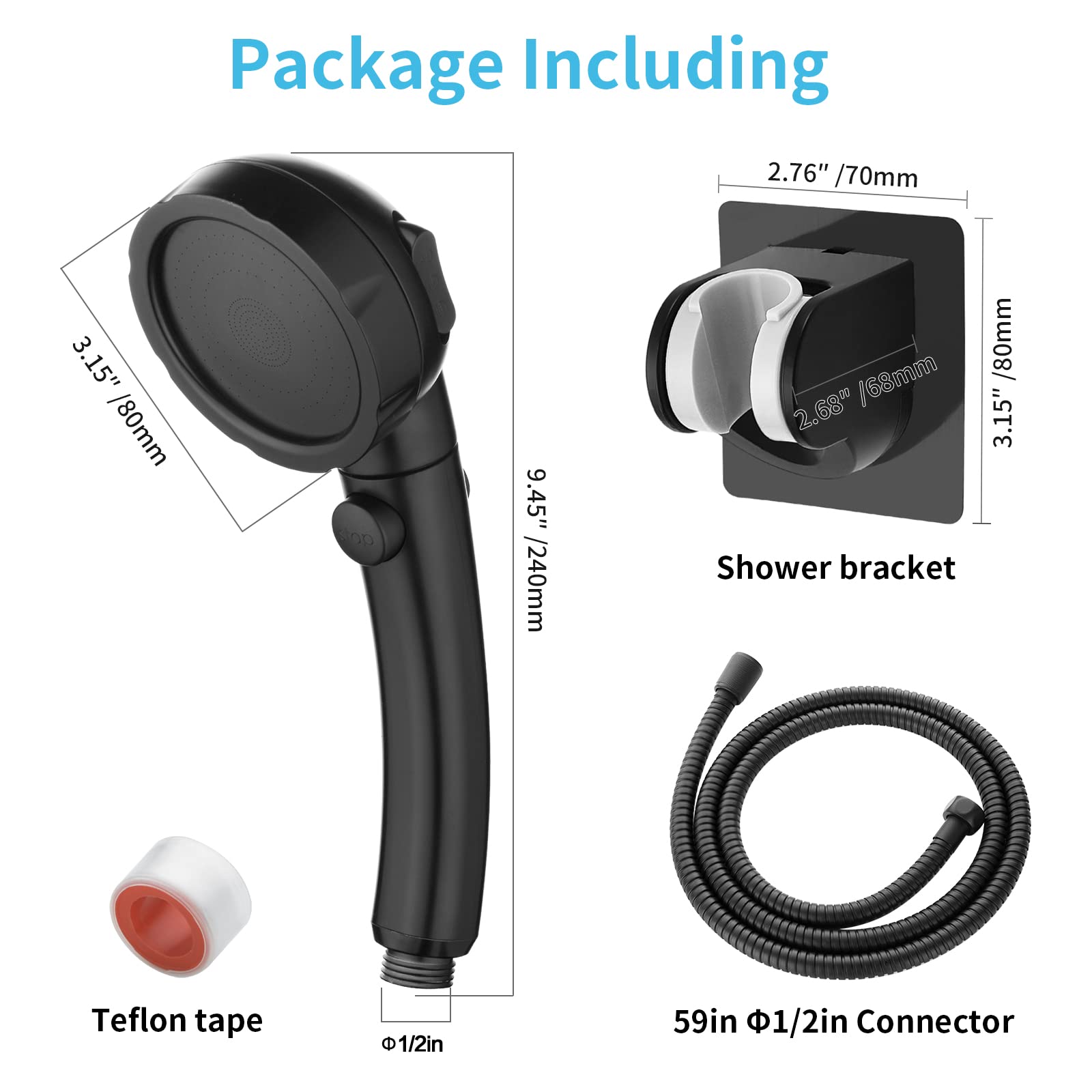 EAARSUO High Pressure Handheld Shower Head, RV Handheld Shower Head with Hose and On Off Switch, Detachable Shower Head with Adjustable Holder (Black)