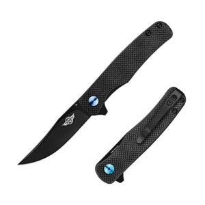 oknife mini chital folding pocket knife, small pocket knife with black titanium coated d2 steel knife blade, g10 handle and pocket clip for hiking and camping