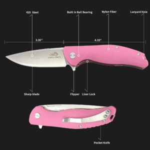 FreeTiger FT801 Folding Pocket Knife Sharp Sanding Stainless Steel Blade with Pocket Clip Camping Survival Tactical Outdoor Cheap Pocket Knife(Pink)