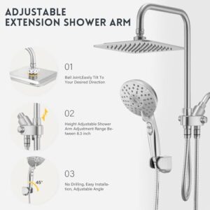 Ryamen Dual Shower Head Combo, 8'' High Pressure Rain/Rainfall Shower Head,5 Settings Adjustable Handheld Showers,with 15" Height Adjustable Slide Bar,Holder/Hose, Angle Adjustable, Chrome